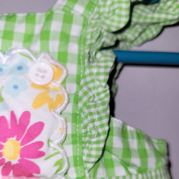 🌸 Vintage Gymboree Stunning Gingham Ruffled Floral Apron Dress - Easter Spring - Picture 2 of 8